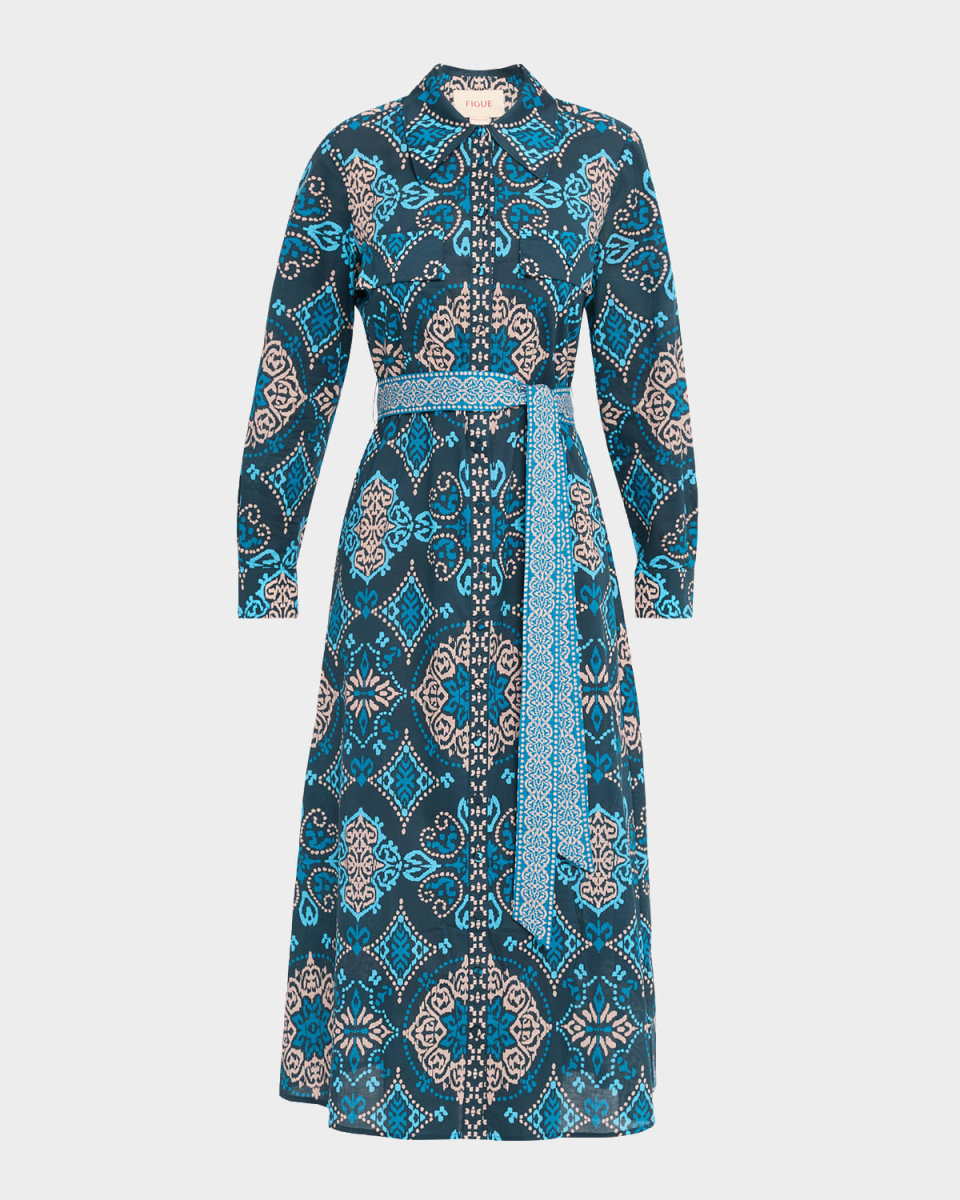 Bassa Medallion-Print Belted Midi Shirtdress